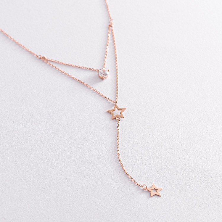 Золотое колье - галстук "Звездочки" с фианитами кол02097 от ювелирного магазина Оникс