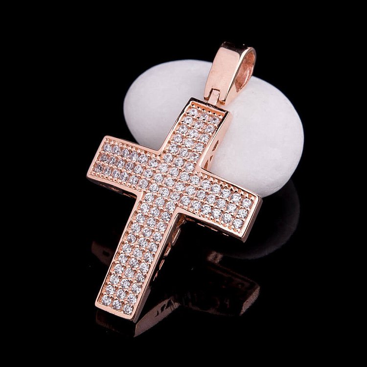 Золотий хрестик з фіанітами п02195 від ювелірного магазину Онікс