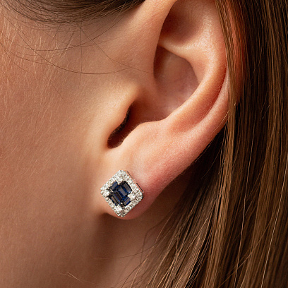 Золоті сережки - пусети з діамантами і сапфірами сб0588mi №2