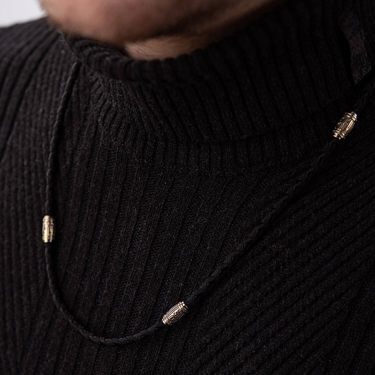 Шелковый шнурок с золотыми вставками лсп0014-1 от ювелирного магазина Оникс - 1