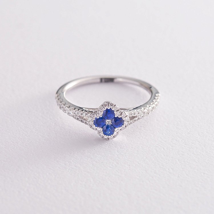 Золотое кольцо с бриллиантами и сапфирами кб0098lg от ювелирного магазина Оникс