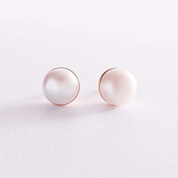 Золотые серьги - пусеты с культ. пресн. жемчугом с00900 от ювелирного магазина Оникс