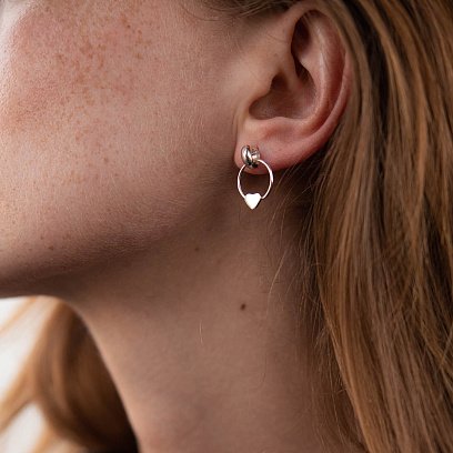 Серебряные серьги - пусеты "Сердечки" 123199 №3