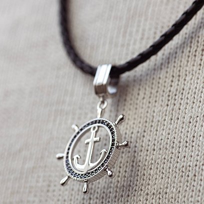 Кулон "Якір" з чорними фіанітами (біле золото) п02745 №2