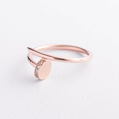 Кольцо "Гвоздь" в красном золоте (фианиты) к08438 №7