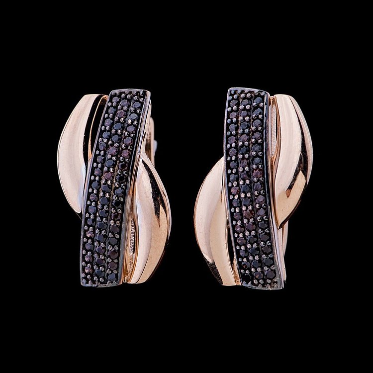 Золоті сережки з коричневими фіанітами с04527 від ювелірного магазину Онікс