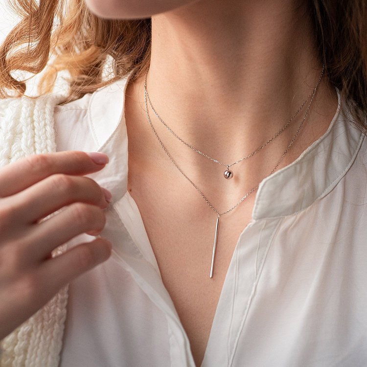 Подвійне кольє "Хлоя" з кулькою в білому золоті кол01894 від ювелірного магазину Онікс - 4