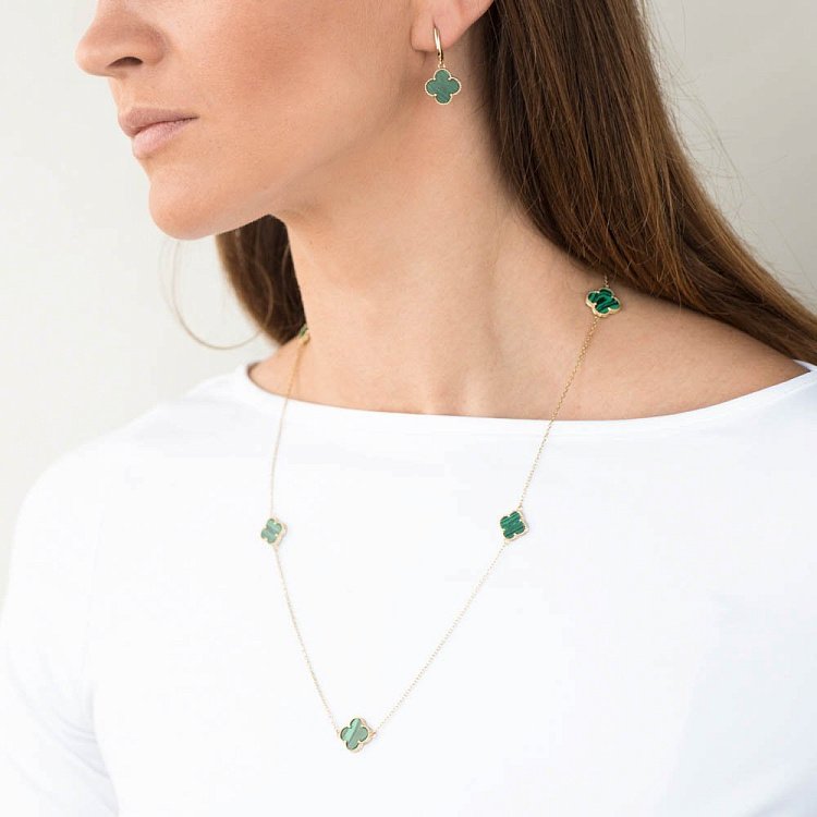 Золоті сережки "Конюшина" з малахітом с05485 від ювелірного магазину Онікс - 5