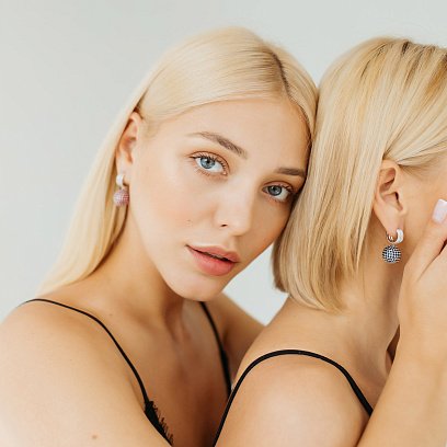 Золотые серьги "Шарики" (бриллианты, сапфиры) сб0195са №4