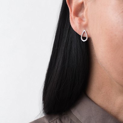 Срібні сережки - пусети "Великі крапельки" (1.7 х 1.2 см) 122500 №7