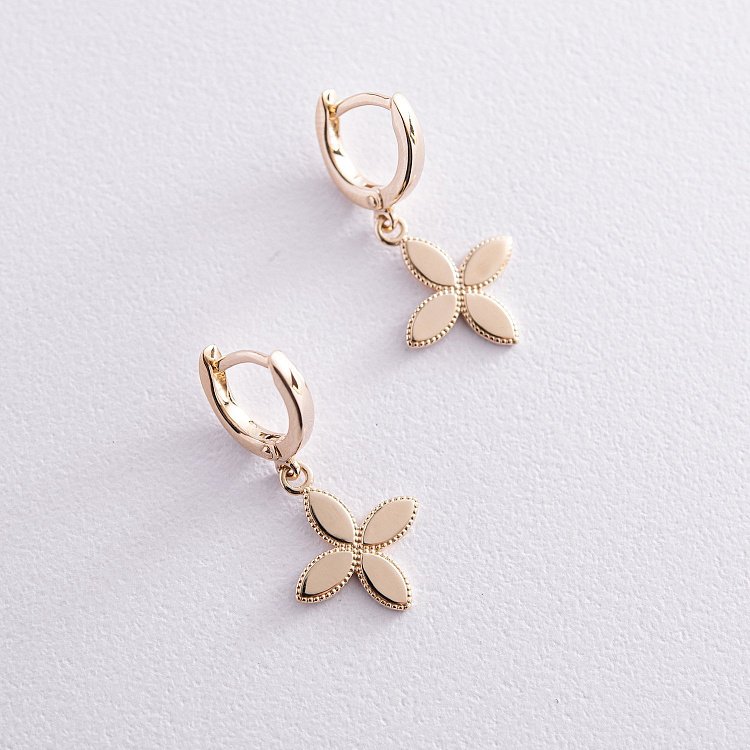 Серьги "Клевер" в желтом золоте с07107 от ювелирного магазина Оникс - 2