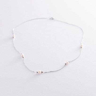 Кольє з перлинками в білому золоті кол01671 №2