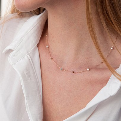 Золоте кольє "Кульки" з перлами кол02029 №3