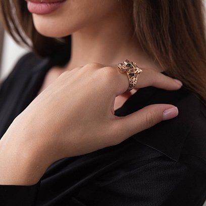 Кольцо "Пантера" в красном золоте (фианиты) к07036 №7