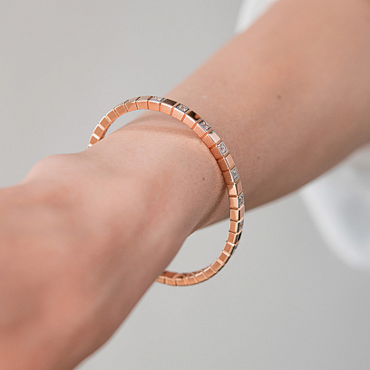 Жорсткий золотий браслет "Кубики" (фіаніти) б05615 №3