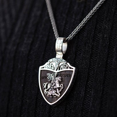 Серебряный кулон "Св. Георгий Подебедоносец" с эбеновым деревом 974 №4
