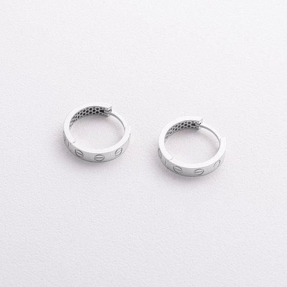 Серьги - кольца "Love" в белом золоте с09345 №3