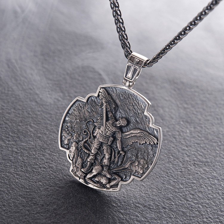 Серебряный кулон "Український воїн. Молитва до Архангела Михаїла" 133226 от ювелирного магазина Оникс - 8