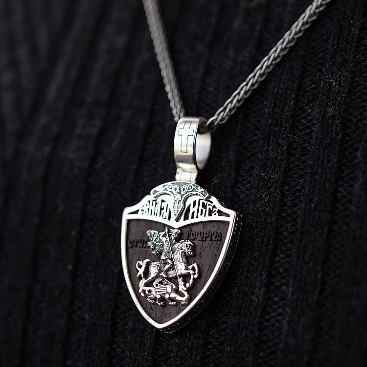 Серебряный кулон "Св. Георгий Подебедоносец" с эбеновым деревом 974 от ювелирного магазина Оникс - 3