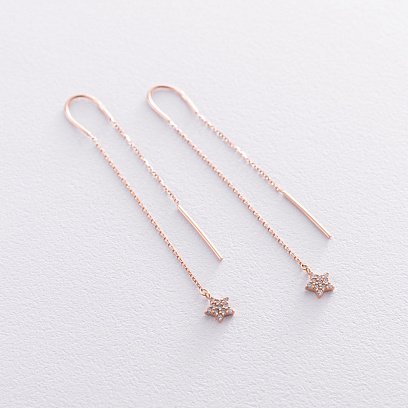 Золоті сережки - протяжки "Зірки" з фіанітами с05280