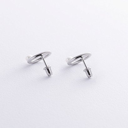 Серебряные серьги-пусеты "Круговорот" с жемчугом 122593 №7