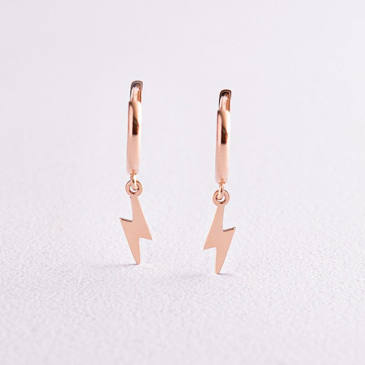 Серьги - кольца "Молнии" в красном золоте с08040 от ювелирного магазина Оникс