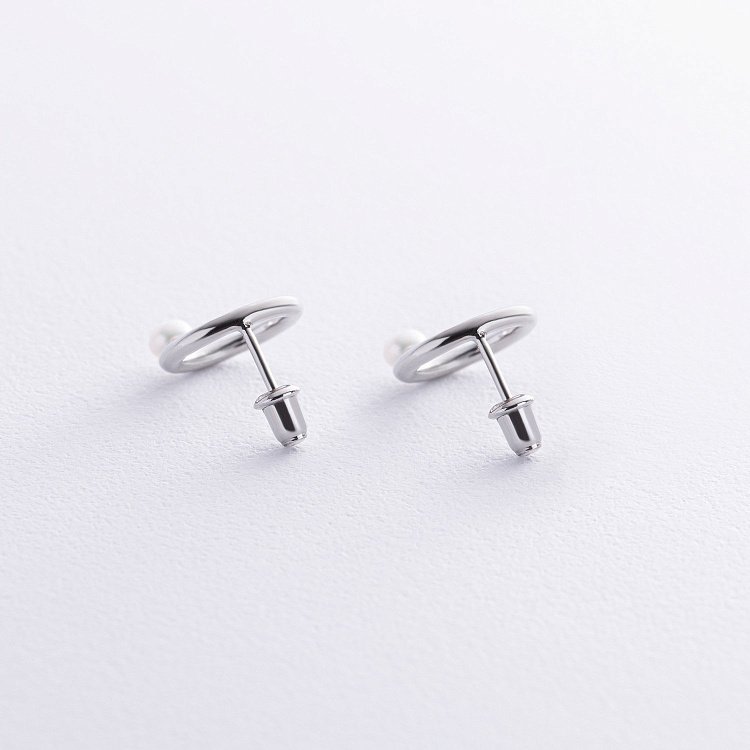 Серебряные серьги-пусеты "Круговорот" с жемчугом 122593 от ювелирного магазина Оникс - 6