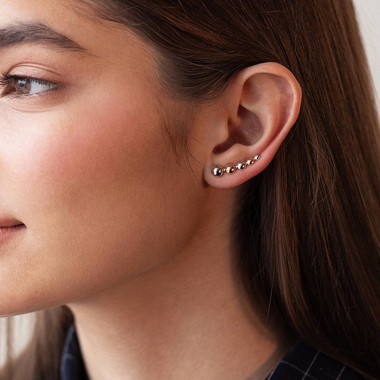 Золотые серьги - клаймберы "Кружки" с05944 от ювелирного магазина Оникс - 1