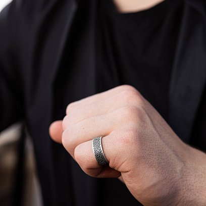 Серебряное обручальное кольцо "Вышиванка" 1114обр №8