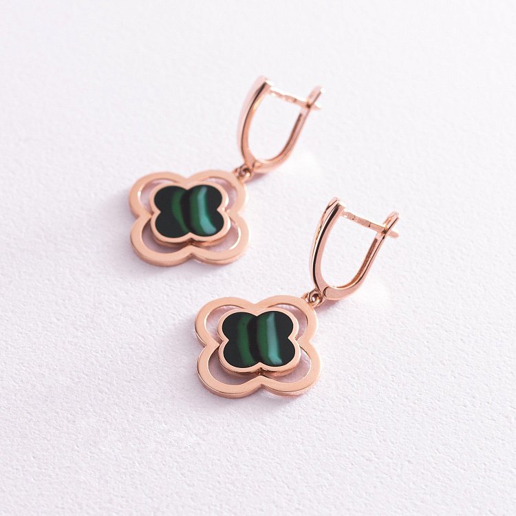 Сережки "Конюшина" в червоному золоті (емаль) с07662 від ювелірного магазину Онікс - 2