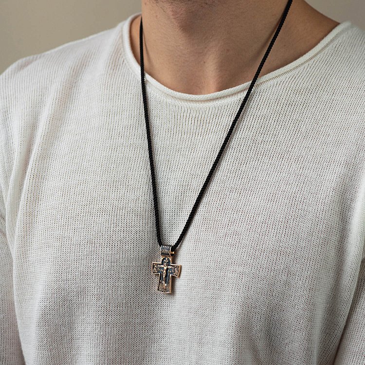 Золотий православний хрест "Розп'яття. Ангел Хранитель" п02885 від ювелірного магазину Онікс - 1