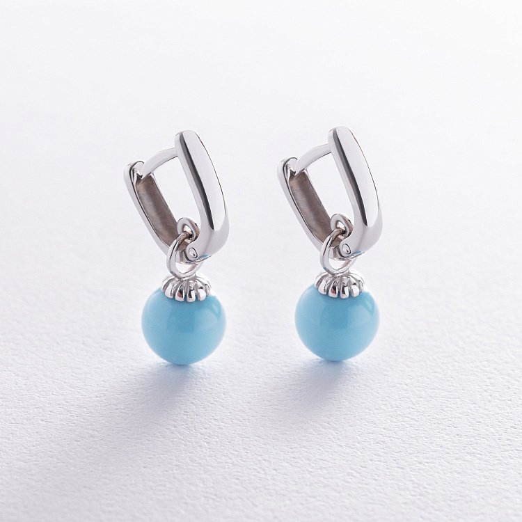 Серьги с бирюзой (белое золото) с08549 от ювелирного магазина Оникс