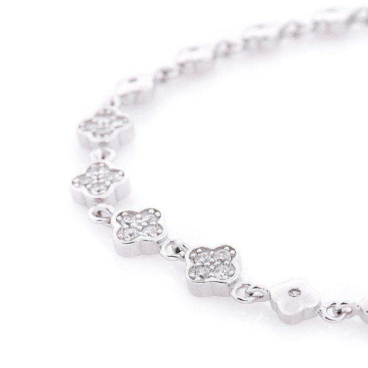 Срібний браслет "Конюшина" (фіаніт) 141168 від ювелірного магазину Онікс - 1