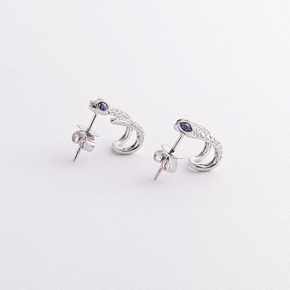 Золоті сережки - пусети "Змії" (діаманти, сапфіри)сб0632ca №2