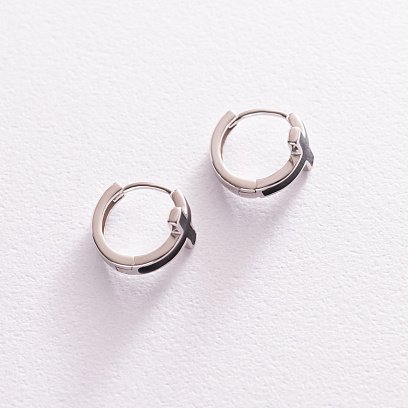 Серебряные серьги "Крестики" с эмалью 122260 №7