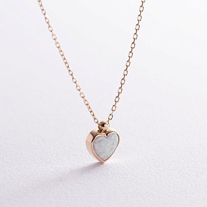 Кольє "Сердечко" з синт. опалом (жовте золото) кол02412