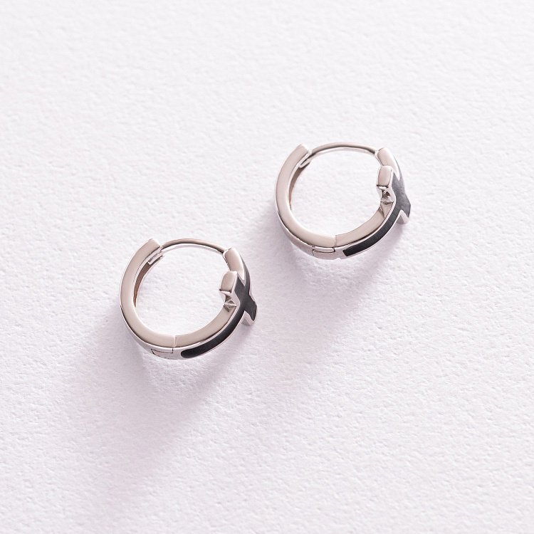 Серебряные серьги "Крестики" с эмалью 122260 от ювелирного магазина Оникс - 6