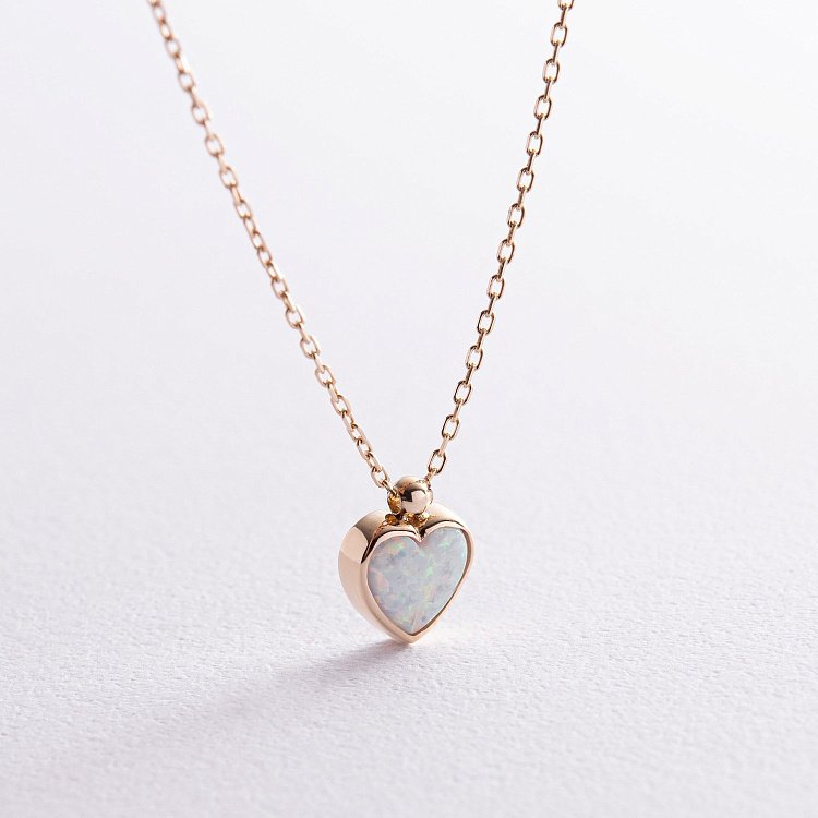 Кольє "Сердечко" з синт. опалом (жовте золото) кол02412 від ювелірного магазину Онікс