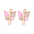 Золоті дитячі сережки "Метелики" (емаль, фіаніти) с03986р от ювелирного магазина Оникс