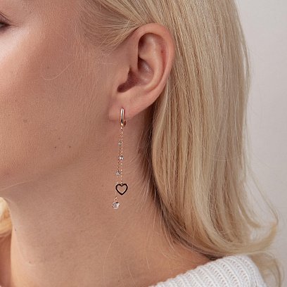 Золоті сережки "Сердечка" на ланцюжку (фіаніти) с07227 №4