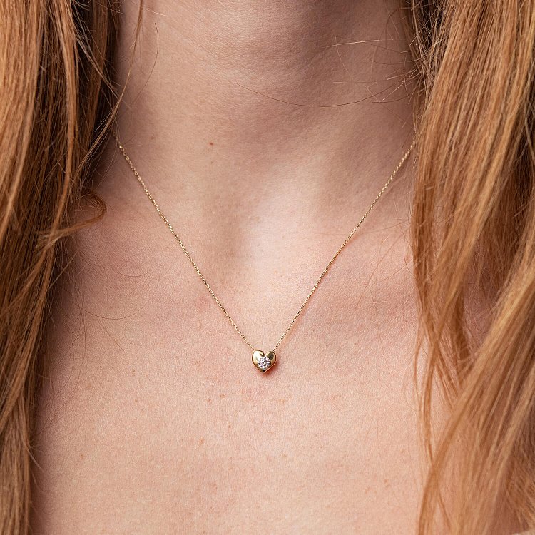 Золотое колье "Сердечко" с фианитом кол01566 от ювелирного магазина Оникс - 4