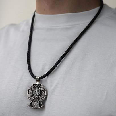 Чоловічий православний хрест "Спас Нерукотворний. Спаси і Збережи" з ебенового дерева та срібла 1272 №3