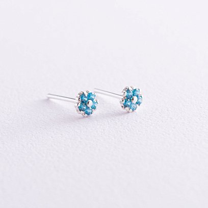 Срібні сережки-пусети "Квіточки" з фіанітами 121884