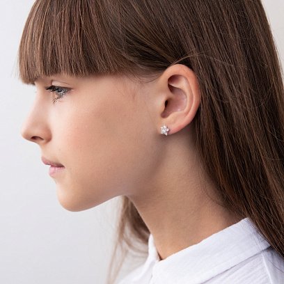 Серебряные серьги - пусеты "Звездочки" (фианиты) 121621 №3