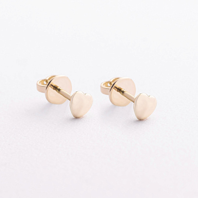 Серьги - пусеты "Сердечки" в желтом золоте с09656 №2