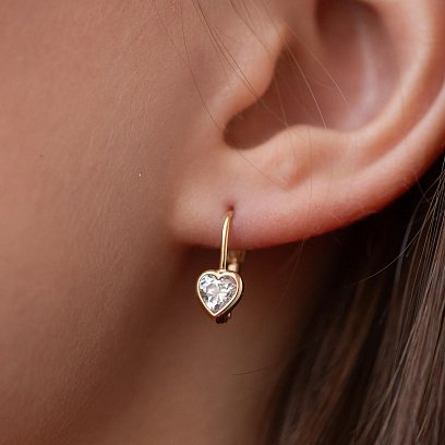 Дитячі золоті сережки "Сердечки" з фіанітами с08320 №4