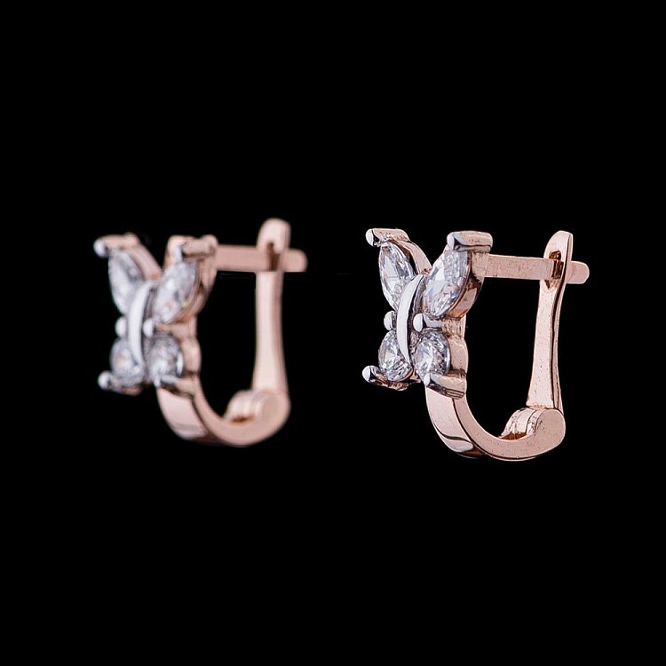 Золотые серьги "Бабочки с фианитами" с02376 от ювелирного магазина Оникс - 1