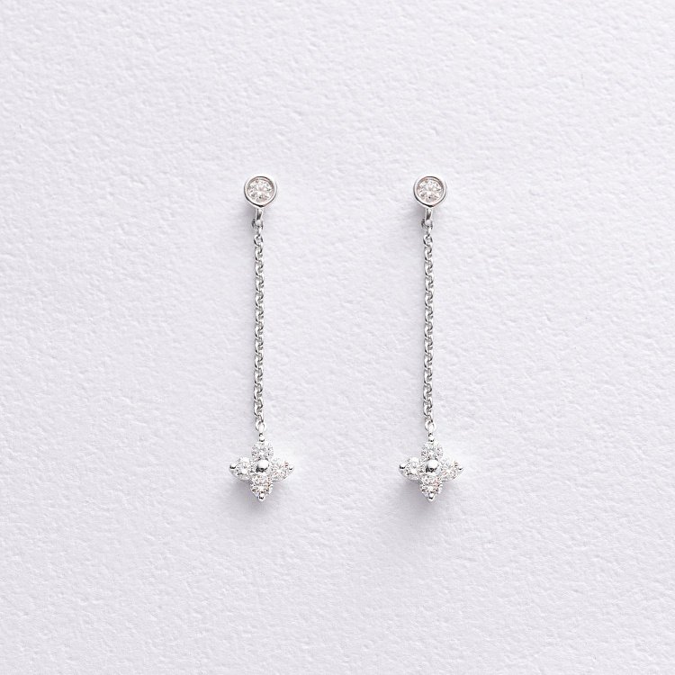 Золотые серьги - пусеты "Клевер" с бриллиантами сб0591lg от ювелирного магазина Оникс