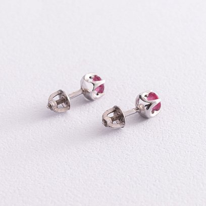 Срібні сережки - пусети з рубінами 2619/9р-RUB №4