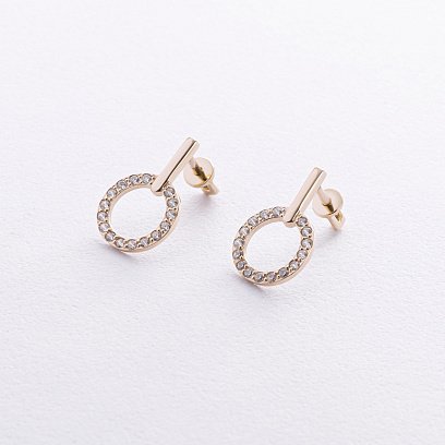 Серьги - пусеты "Tessa" с фианитами (желтое золото) с08729 №3